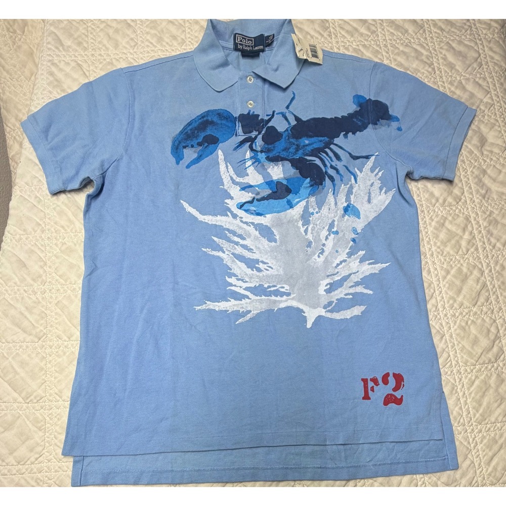 Polo Ralph Lauren Polo Shirt Mens L Blue Vintage Lobster Graphic P2 Cotton